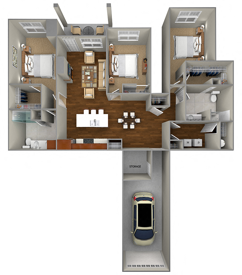 Floor plan for 3 beds, 2 baths, 1696 sqft